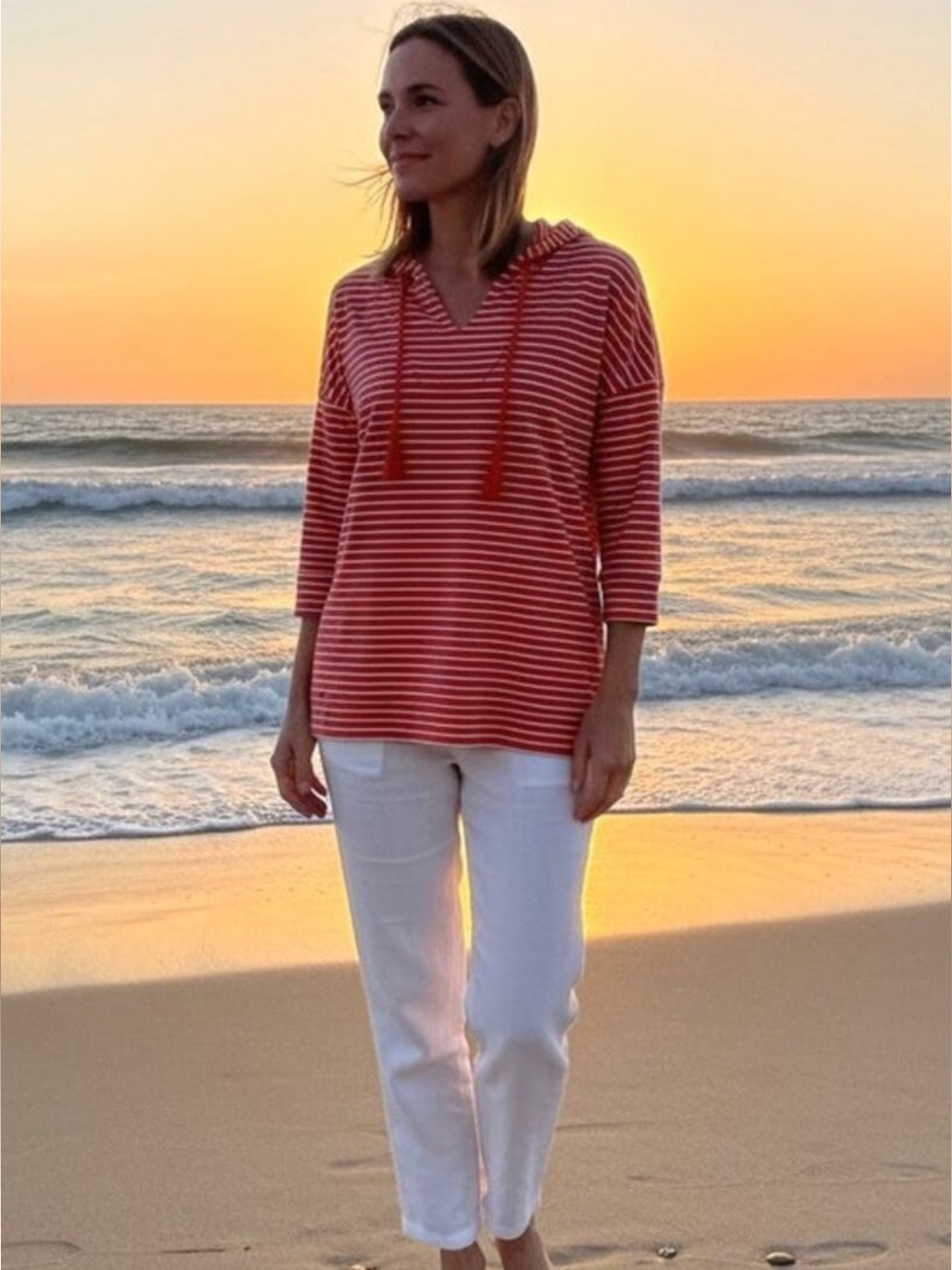 Coolibar UPF 50+ Womens Key Colony Beach Baja Bamboo Striped Hoodie Womens XS